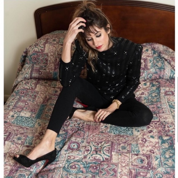 Vintage St. John Knit Rhinestone Shoulder Pads Sweater Top - Picture 3 of 4